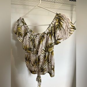 Tropical, off the shoulder, palms pattern shirt